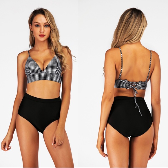 Check Mate! Black & White High Waist Bikini - Picture 3 of 8